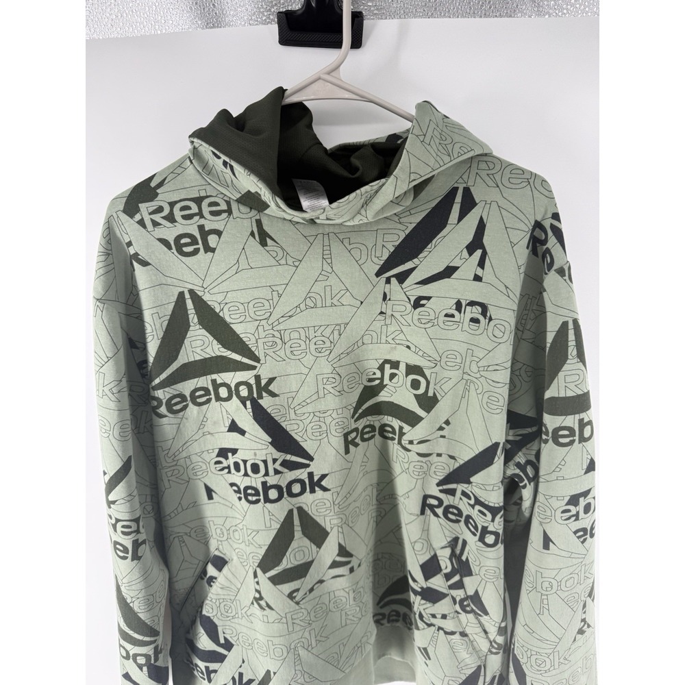 Men's Reebok Green & Black Allover Logo Unwind Hoodie Size L SEE PICS - Picture 2 of 16